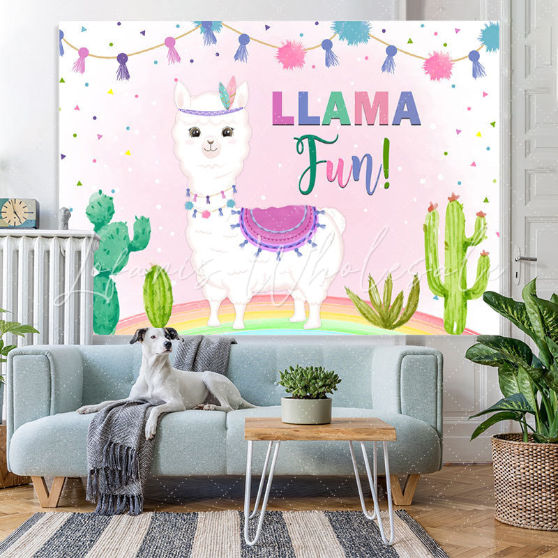 Lofaris Llama Fun Lovely And Pink Plant Happy Birthday Backdrop