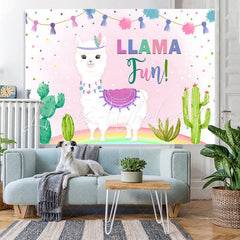 Lofaris Llama Fun Lovely And Pink Plant Happy Birthday Backdrop