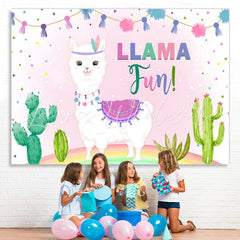 Lofaris Llama Fun Lovely And Pink Plant Happy Birthday Backdrop
