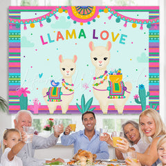 Lofaris Llama Love And Green Cactus Colorful Birthday Backdrop