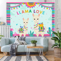 Lofaris Llama Love And Green Cactus Colorful Birthday Backdrop
