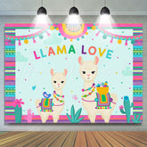 Lofaris Llama Love And Green Cactus Colorful Birthday Backdrop