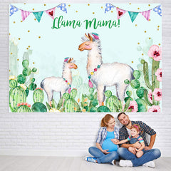Lofaris Llama Mama Green Cactus Gold Dots Theme Party Backdrop