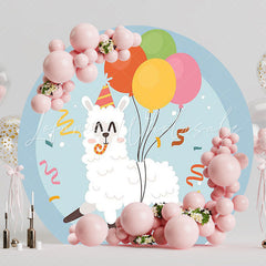 Llama Party Round Backdrop for Fun Celebration
