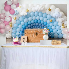 Lofaris 1st Birthday Photography Backdrop Blue and White Balloon Wall with Stars and Clouds for Cake Smash