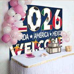 Lofaris 2026 Soccer Photography Backdrop with USA Mexico and Canada Flags Welcome Event Background for Sports Fans.