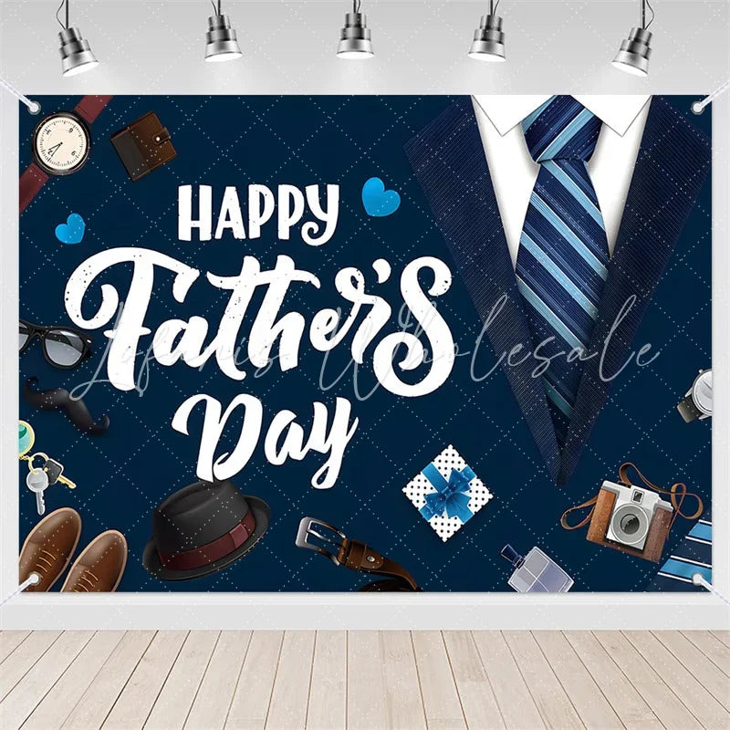 (7 Day Delivery) Lofaris Blue Tie Happy Father’s Day Backdrop for Festive Decor