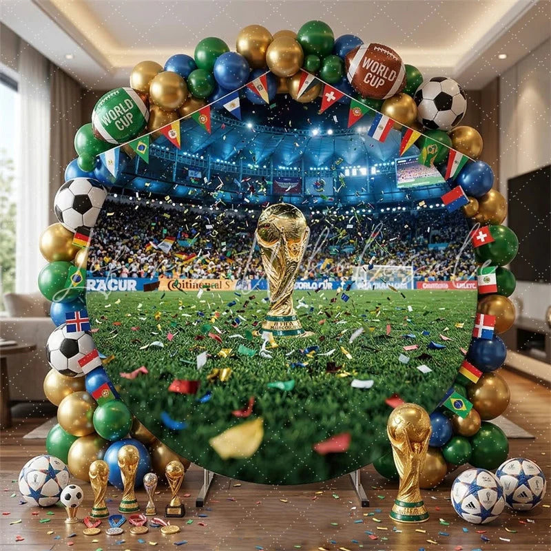 Lofaris (7 Day Delivery)Lofaris Golden Trophy Soccer Stadium Round Backdrop Celebration Sports Party Decor