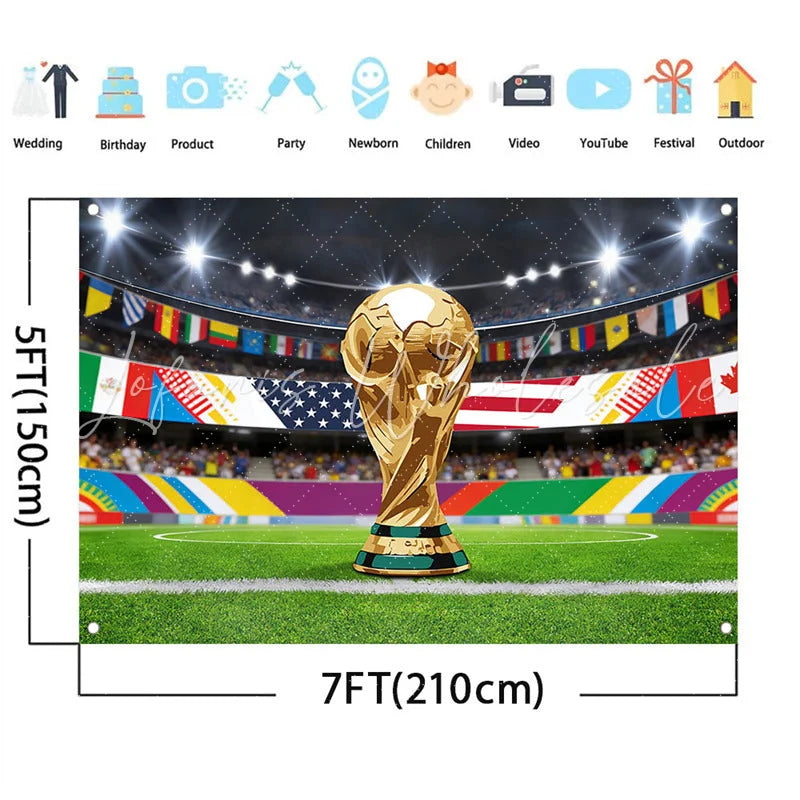Lofaris (7 Day Delivery)Lofaris Golden Victory Trophy Soccer Stadium Holiday Backdrop Celebration Decor