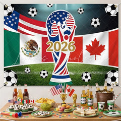 Lofaris (7 Day Delivery)Lofaris USA Mexico Canada Flags and Soccer Balls 2026 International Football Celebration Backdrop