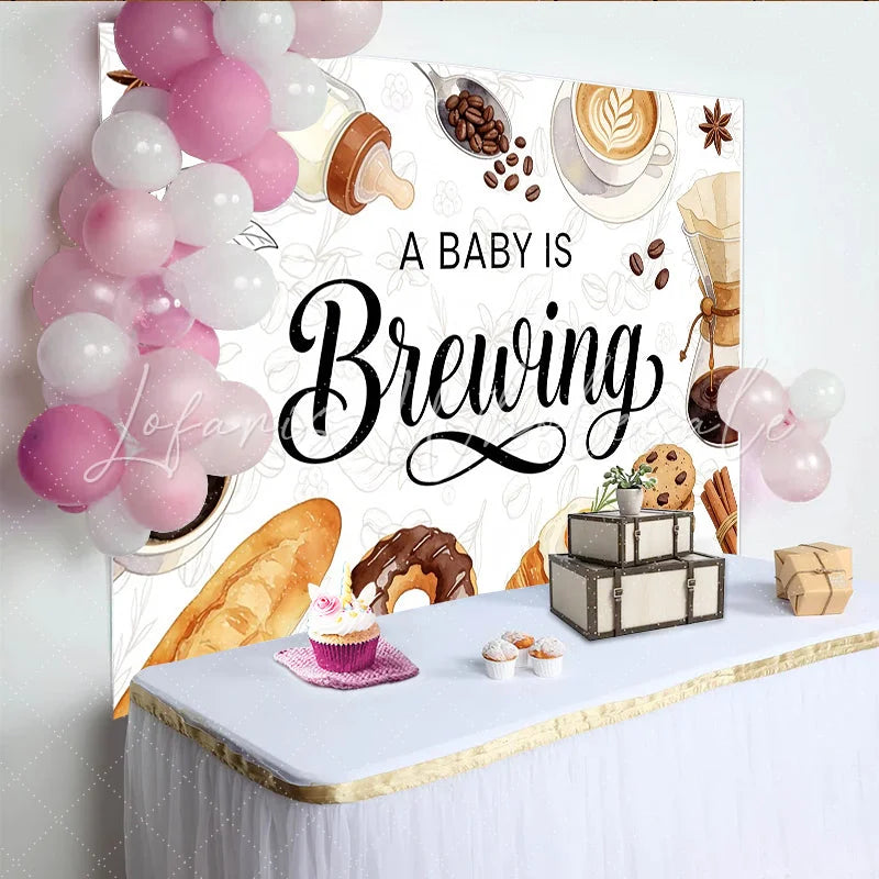 Lofaris A Baby is Brewing Coffee Baby Shower Backdrop with Bottle and Breakfast Watercolor Brunch Theme Photo Background