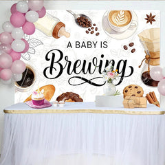 Lofaris A Baby is Brewing Coffee Baby Shower Backdrop with Bottle and Breakfast Watercolor Brunch Theme Photo Background