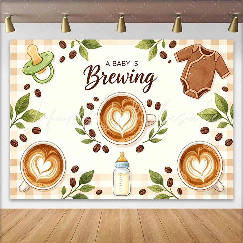 Lofaris A Baby Is Brewing Coffee Baby Shower Backdrop with Latte Art Baby Bottle and Coffee Bean Decor for Gender Reveal Party Photography