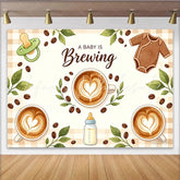 Lofaris A Baby Is Brewing Coffee Baby Shower Backdrop with Latte Art Baby Bottle and Coffee Bean Decor for Gender Reveal Party Photography