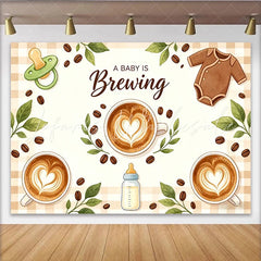 Lofaris A Baby Is Brewing Coffee Baby Shower Backdrop with Latte Art Baby Bottle and Coffee Bean Decor for Gender Reveal Party Photography