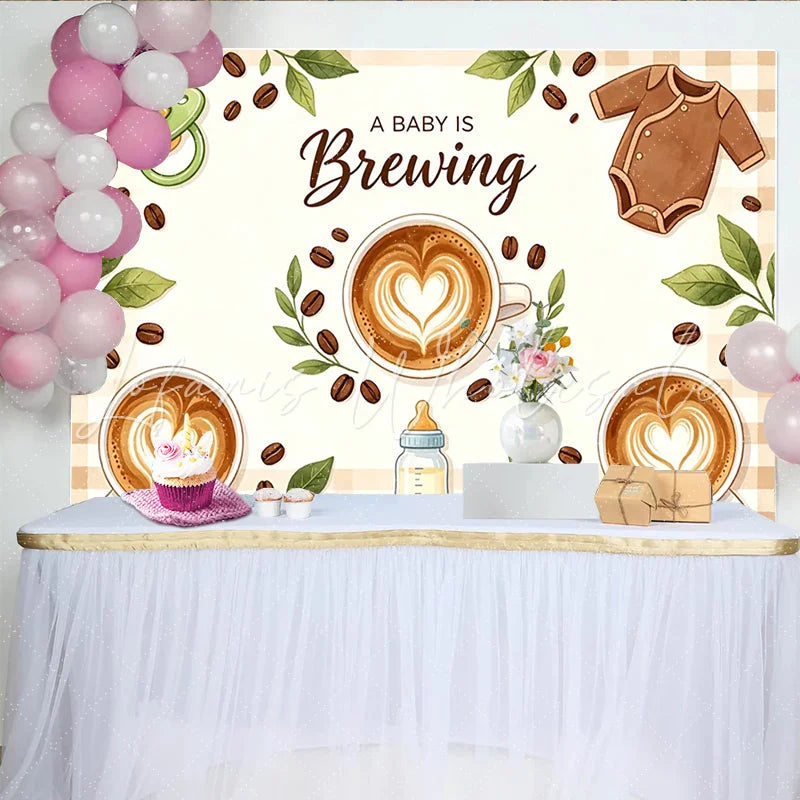 Lofaris A Baby Is Brewing Coffee Baby Shower Backdrop with Latte Art Baby Bottle and Coffee Bean Decor for Gender Reveal Party Photography