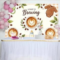Lofaris A Baby Is Brewing Coffee Baby Shower Backdrop with Latte Art Baby Bottle and Coffee Bean Decor for Gender Reveal Party Photography