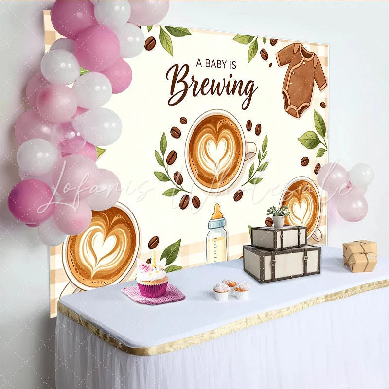Lofaris A Baby Is Brewing Coffee Baby Shower Backdrop with Latte Art Baby Bottle and Coffee Bean Decor for Gender Reveal Party Photography