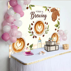 Lofaris A Baby Is Brewing Coffee Baby Shower Backdrop with Latte Art Baby Bottle and Coffee Bean Decor for Gender Reveal Party Photography