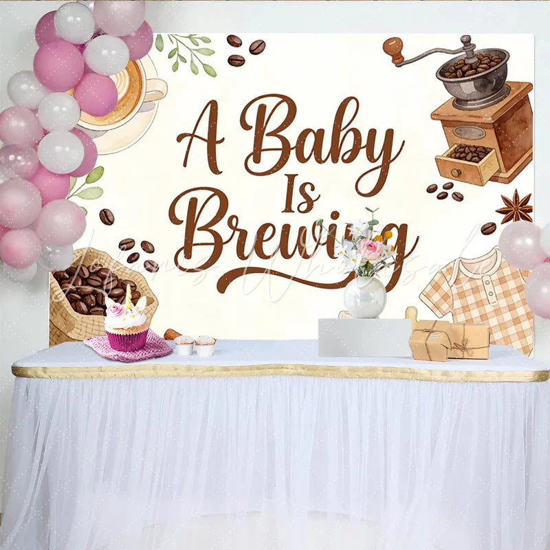 Lofaris A Baby Is Brewing Coffee Theme Baby Shower Backdrop Watercolor Coffee Cup and Baby Items Background for Gender Reveal