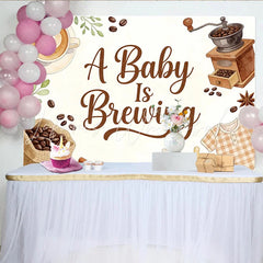 Lofaris A Baby Is Brewing Coffee Theme Baby Shower Backdrop Watercolor Coffee Cup and Baby Items Background for Gender Reveal