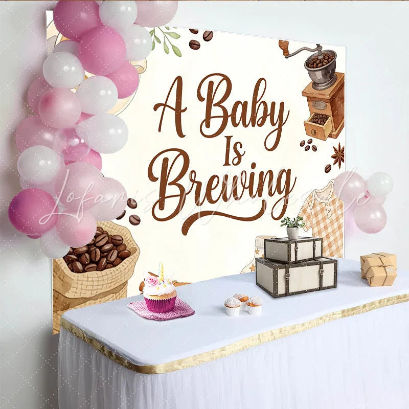 Lofaris A Baby Is Brewing Coffee Theme Baby Shower Backdrop Watercolor Coffee Cup and Baby Items Background for Gender Reveal