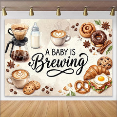 Lofaris A Baby Is Brewing Coffee Themed Baby Shower Backdrop with Breakfast Food and Milk Bottle Photo Booth Background Prop