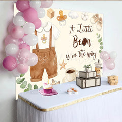 Lofaris A Little Bean Is On The Way Coffee Baby Shower Backdrop with Eucalyptus and Baby Clothes Neutral Gender Reveal Party for Photoshoot