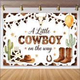 Lofaris A Little Cowboy on the Way Baby Shower Backdrop Western Cow Print Photo Background with Boots and Hat
