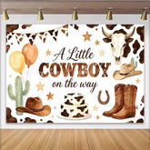 Lofaris A Little Cowboy on the Way Baby Shower Backdrop with Cow Print Balloons and Cactus Western Background for Boy Party