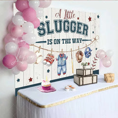 Lofaris A Little Slugger Baby Shower Backdrop Baseball Theme Newborn Boy Party Decoration