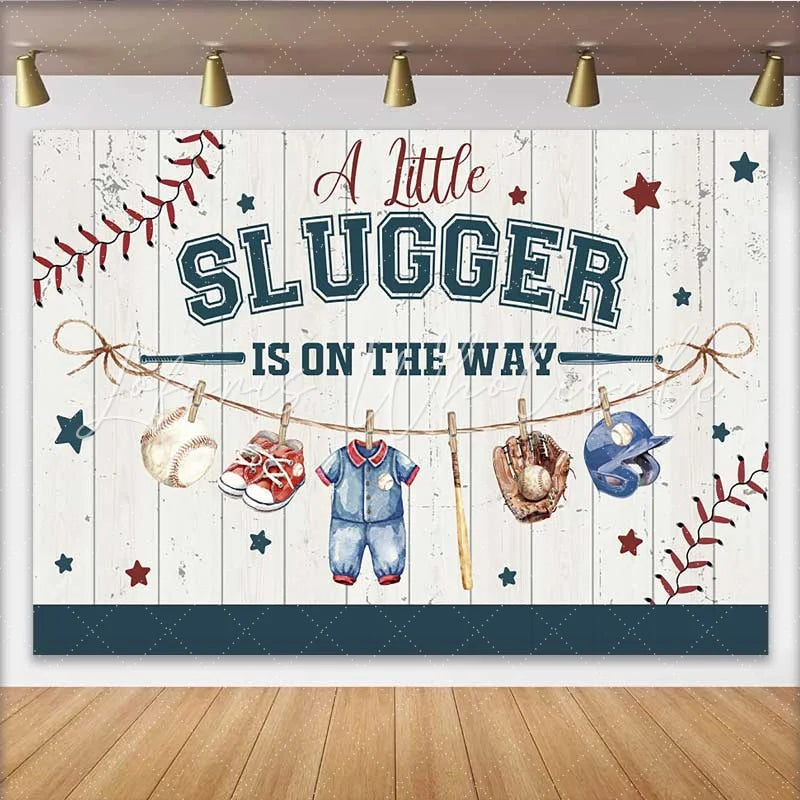 Lofaris A Little Slugger Baby Shower Backdrop Baseball Theme Newborn Boy Party Decoration