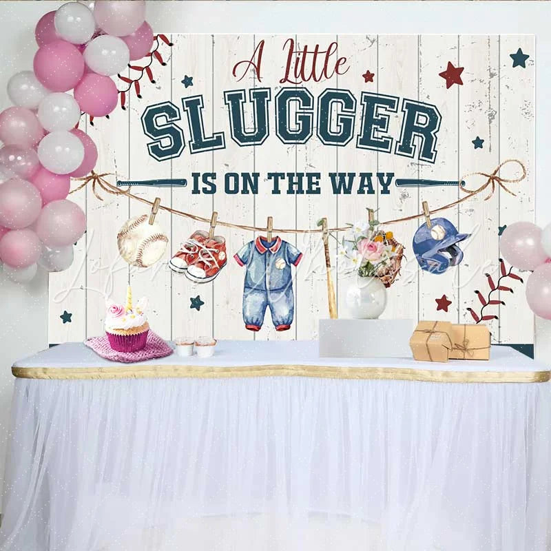 Lofaris A Little Slugger Baby Shower Backdrop Baseball Theme Newborn Boy Party Decoration