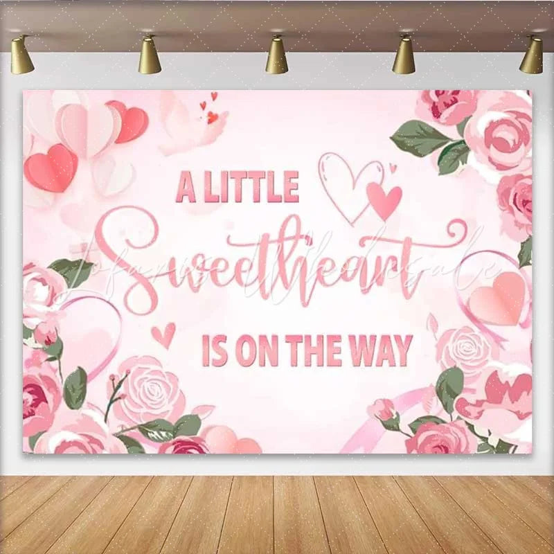 Lofaris A Little Sweetheart is on the Way Backdrop Pink Floral Hearts Photography Background Valentine Theme Baby Shower Decoration