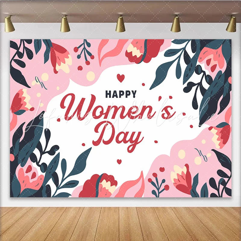 Lofaris Abstract Floral Womens Day Backdrop Navy and Pink Leaf Border International Womens Day Banner