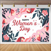 Lofaris Abstract Floral Womens Day Backdrop Navy and Pink Leaf Border International Womens Day Banner