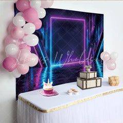 Lofaris Abstract Neon Photography Backdrop with Blue and Purple Lights Futuristic Reflective Floor Studio Background for Sci-Fi Theme