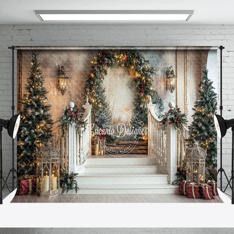 Lofaris Abstract Wall Christmas Wreath Stairs Photo Backdrop