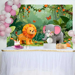 Lofaris Adorable Lion and Elephant Jungle Safari Birthday Backdrop Wild One Theme Baby Shower Party Decor