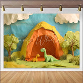 Lofaris Adorable Papercraft Dinosaur Birthday Cake Smash Backdrop Prehistoric Cave and Green Jungle Party Decor