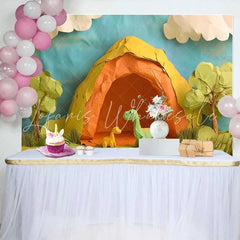 Lofaris Adorable Papercraft Dinosaur Birthday Cake Smash Backdrop Prehistoric Cave and Green Jungle Party Decor
