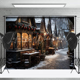 Lofaris After Snow Town Light Night Scene Christmas Backdrop