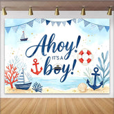 Lofaris Ahoy It’s a Boy Nautical Baby Shower Backdrop with Sailboats Cute Ocean Theme Background for Gender Reveal Party Decor