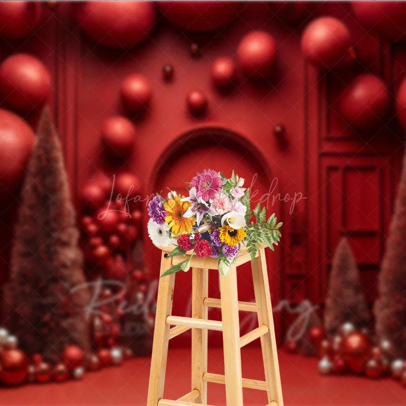 Lofaris All Red Monochromatic Christmas Photography Backdrop Modern and Bold Holiday Minimalist Photo Background