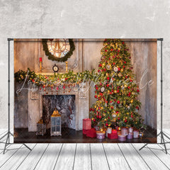 Lofaris Ancient Luxurious Fireplace Tree Christmas Backdrop