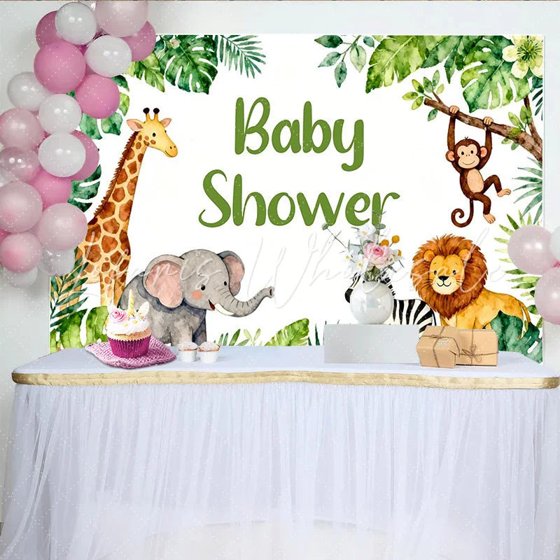 Lofaris Aquarell Dschungel-Safari-Hintergrund mit niedlichen Tieren ideal für Babyparty und Kindergeburtstag Fotokulisse