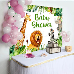 Lofaris Aquarell-Dschungeltiere-Babyparty-Hintergrund grüne tropische Blätter für Jungen und Mädchen für Neugeborene