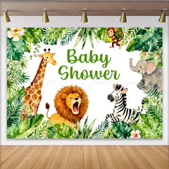 Lofaris Aquarell-Dschungeltiere-Babyparty-Hintergrund grüne tropische Blätter für Jungen und Mädchen für Neugeborene