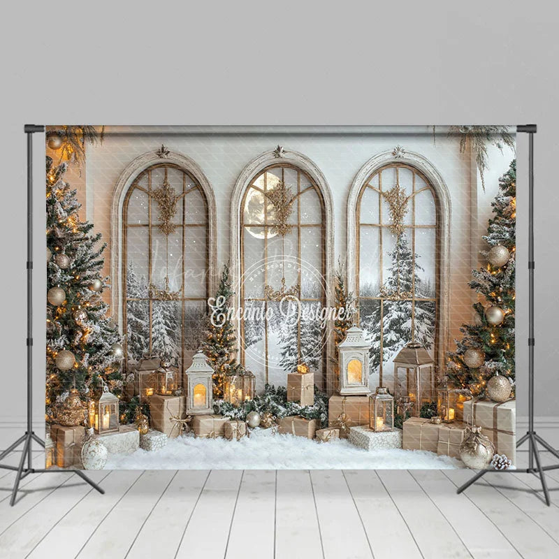 Lofaris Arch Window Golden Balls Decoration Xmas Backdrop
