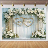 Lofaris Arched White Floral Mr and Mrs Wedding Backdrop Gold Hearts Ceremony Party Decoration